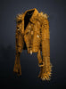 Golden Gothic Punk Leather Jacket – Men’s Custom Spiked Brando Moto Fit with Waist Belt & Heavy Studwork